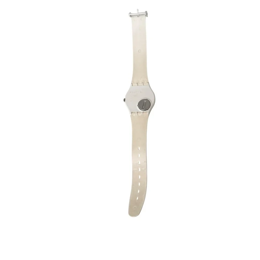 Vintage Swatch Watch Neon Multi Color Dial Cream Silicone Strap Mens 9143P